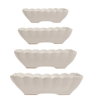 Stoneware Serving Dishes w/Scalloped Edge Matte White-Set of 4