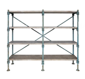 4 Tier Wood and Metal Shelves-Distressed Blue
